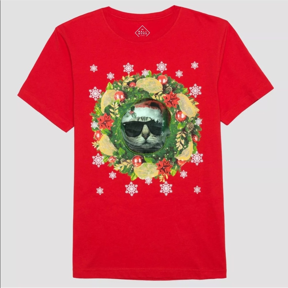 Christmas Holiday Funny Cat Men’s Shirt large